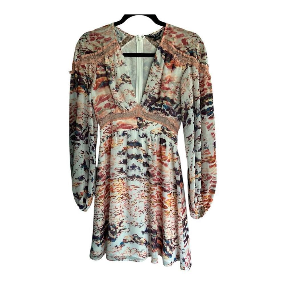 Guess by Marciano Leopard Orange/Purple Techno Lace Trim Dress XS - Picture 4 of 7